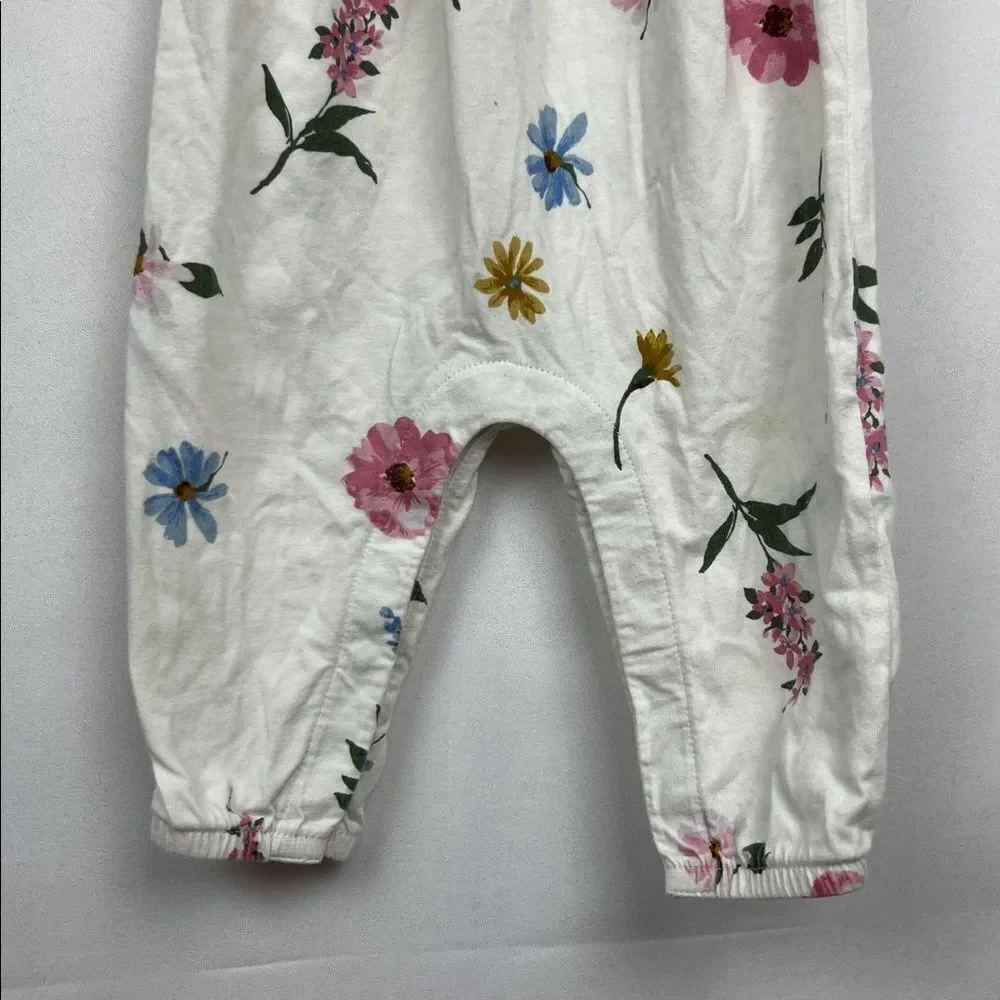 Old Navy Cream cotton jumpsuit with pink and blue floral print size 6-12 months